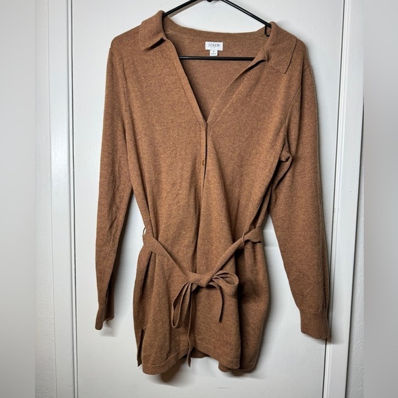 J.Crew Factory Wool Blend Belted Button Front Longline Cardigan Brown Sweater S - Picture 1 of 16